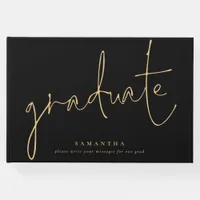 Minimalist Gold Script Graduate Graduation Black Guest Book