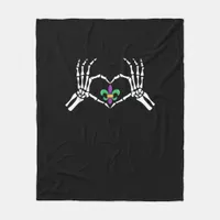 Skeleton Hand Heart Mardi Gras Vibrant Expression Fleece Blanket