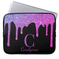 Pink Purple Ombre Sparkle Glitter Drips Monogram Laptop Sleeve