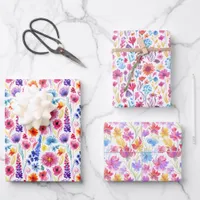 Abstract Style Flowers Three Similar Patterns Wrapping Paper Sheets