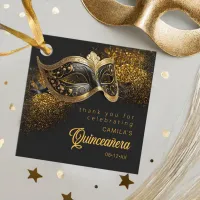 Masquerade Mask Quinceanera Black Gold ID1031 Favor Tags