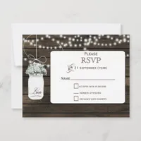 Barnwood baby's breath mason jars wedding RSVP