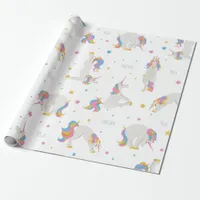Unicorn Birthday yoga cute fun white whimsical Wrapping Paper