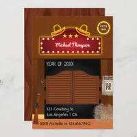 Neon Wild West Cowboy themed Graduation Party Invi Invitation