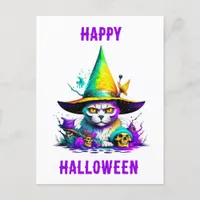 Colorful Witch Cat Postcard