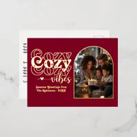 Deep Burgundy and Gold Cozy Vibes Retro Christmas Foil Holiday Postcard