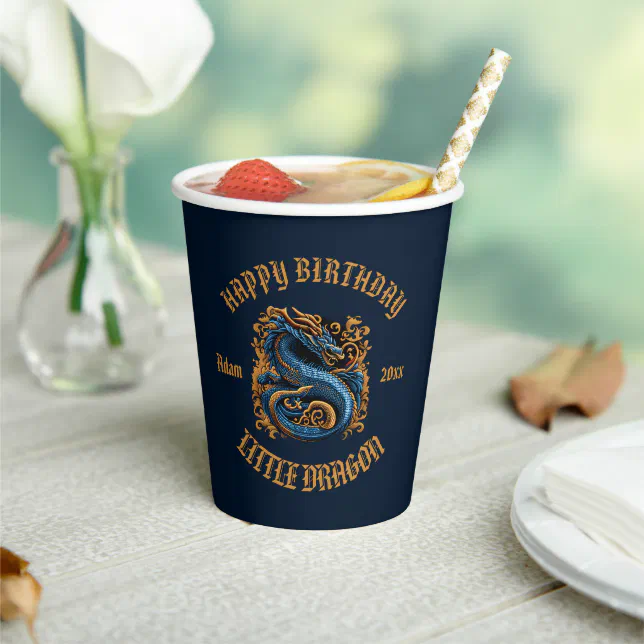 Dragon Royal Blue Birthday Party  Paper Cups