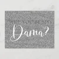  Elegant Silver Glitter Quinceanera Dama Proposal Invitation Postcard