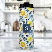Personalized Navy And Yellow Floral  Thermal Tumbler