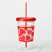 Fancy Red Hearts and Dots Pattern Acrylic Tumbler