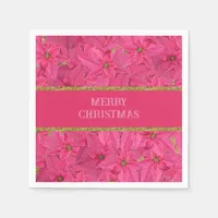 Fuchsia colored poinsettias, floral pattern custom napkins