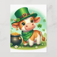 Cute St. Patricks Day Brown and White Cow Postcard