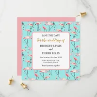 Modern Beach Wedding Pink Blue Flamingo Save The Date