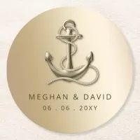 Rustic Vintage Antique Anchor Nautical Wedding  Round Paper Coaster