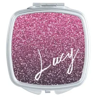 Glitter Pink Calligraphy Name Sparkle Glam Girly Compact Mirror