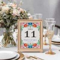 Mexican Fiesta Colorful Floral Botanical Wedding Table Number