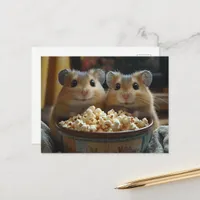 Two Adorable Hamsters With Giant Bowl of Popcorn Postcard