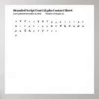 Branded Script Font Glyphs Contact Sheet Poster
