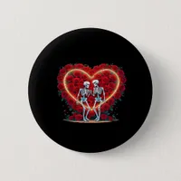 Skeleton Couple Holding Hands Inside A Heart Of Ro Button