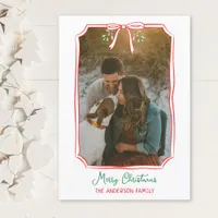 Chic Mistletoe & Bow Custom Family Photo Christmas Holiday Card