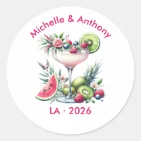 Tropical Pink Cocktail Wedding Classic Round Sticker