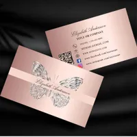 Butterfly rose gold QR code social media Business Card