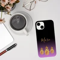 Gold pineapple purple pink black add a name Case-Mate iPhone 14 case