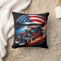 Classic hot rod racing by the lake at sunset throw pillow