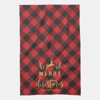 Buffalo Plaid Merry Christmas Monogram Christmas Kitchen Towel