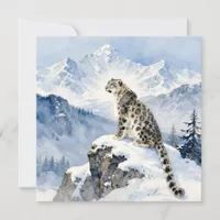 A Snow Leopard on Snowy Peak Card