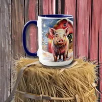 Cute Rustic Christmas Pig and Barn Mug