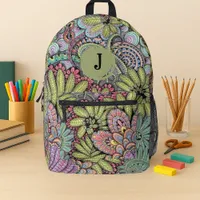 Psychedelic Garden Hand-Drawn Floral Monogram  Printed Backpack