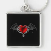 Goth Heart with Bat Wings Keychain