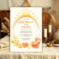 Watercolor Boho Sunshine Retro Sun Baby Shower Invitation