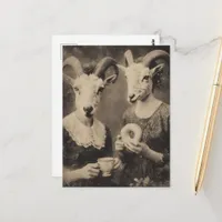 The Goat Women Tea and Bagel Retro Black and White Postcard