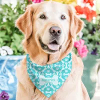 Teal Dog Bones Paw Print Custom Name Pet Bandana Collar