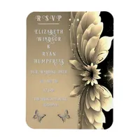 Modern Metallic Gold Floral Wedding Invitation Magnet