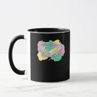 Skeleton Hands Heart With Abstract Coloured Backgr Mug