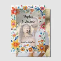 Colorful Mexican Floral Fiesta Wedding Vellum Invitations