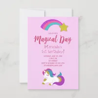 Unicorn magical day birthday party invitation