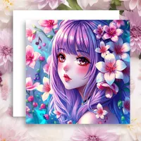 Pretty Anime Girl with Purple Hair Card