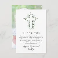 Eucalyptus Cross Photo Baptism  Thank You Card