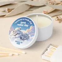 Cute Snow Leopard Asleep on Clouds Baby Shower Mini Candle Favors