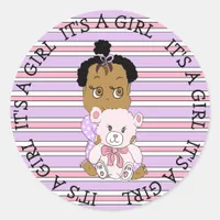 It's a Girl Cute Baby and Teddy Bear Classic Round Sticker