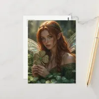Gorgeous Irish Fairy and Shamrocks Postcard