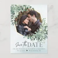 Eucalyptus Dusty Blue Wedding Photo Save the Date Announcement Postcard