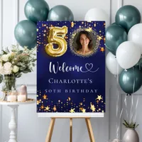 50th Birthday blue gold stars photo welcome Foam Board