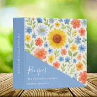 Sunflowers blue florals recipe 3 ring binder