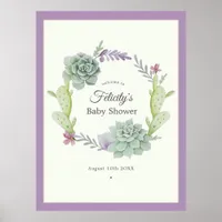 Watercolor Succulents Baby Shower Welcome Poster