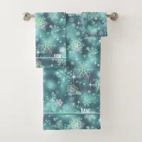 Prettiest Snowflakes Pattern Teal ID846 Bath Towel Set